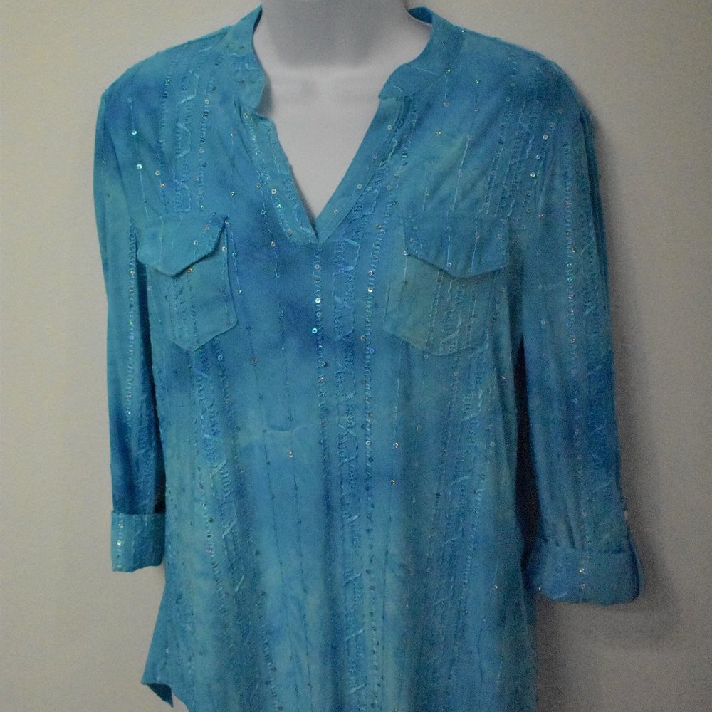 New Directions Petite Medium Blue Blouse